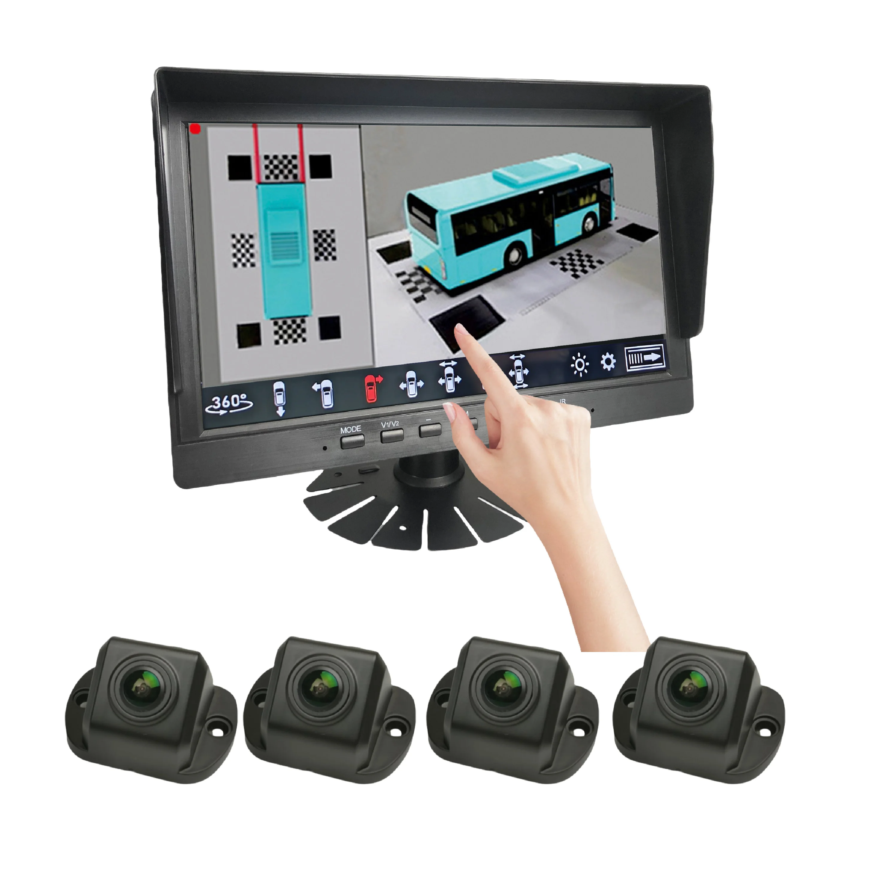 DC 9-36V 360 Surrounding View Blind Spot Detection 360 3D Panoramic Camera  System for Truck Inch Monitor Camera