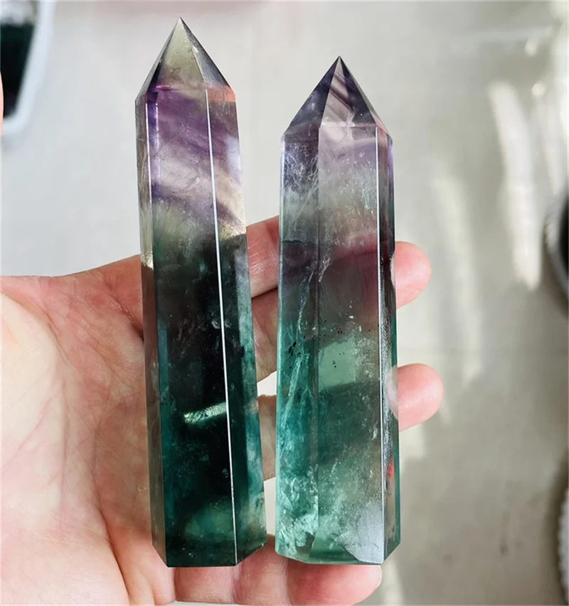 天然レインボーフローライトクリスタルポイントスイカフローライト