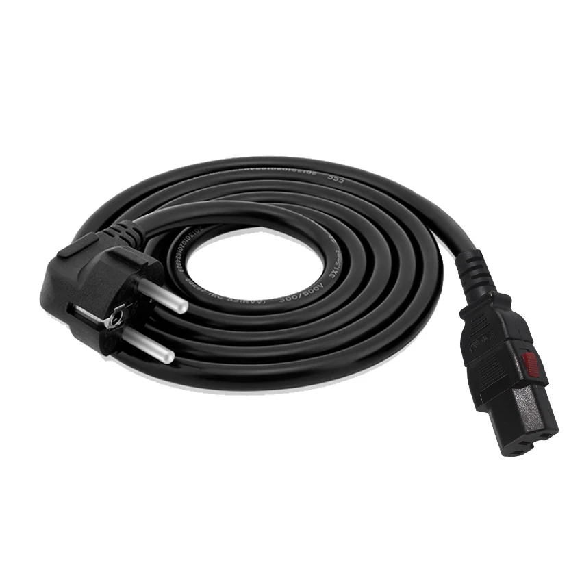 European Computer Power Supply Cord 3 Pins Schuko Plug and Dislockable Locking Lock C15 IEC C13 Lockable Connector