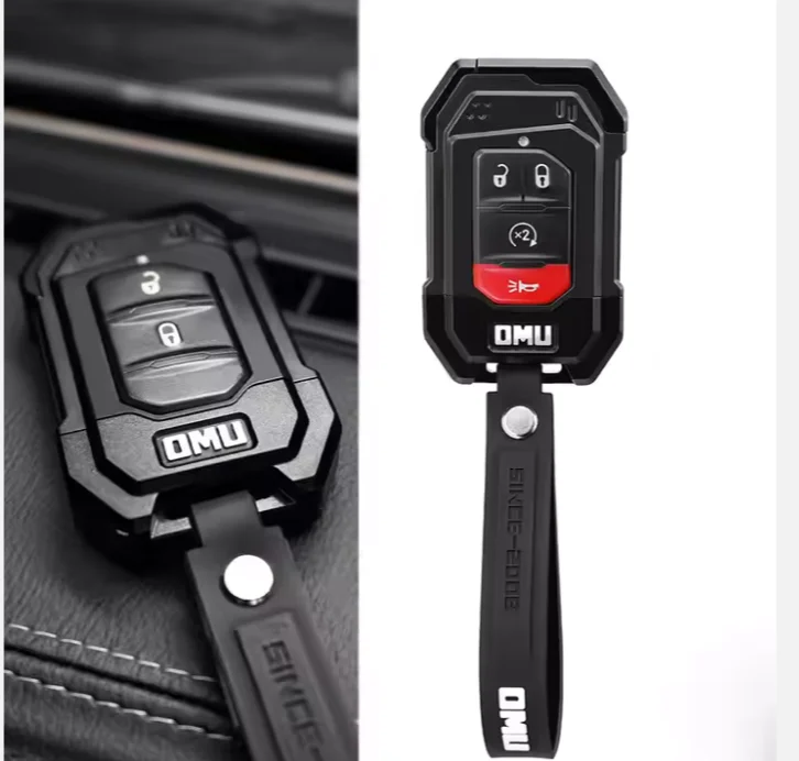 Ontto Custodia In Pelle Per Chiave Auto - Jeep Wrangler JL Gladiator JT 2018-2021 - Marrone, Cucita A Mano Con Portachiavi