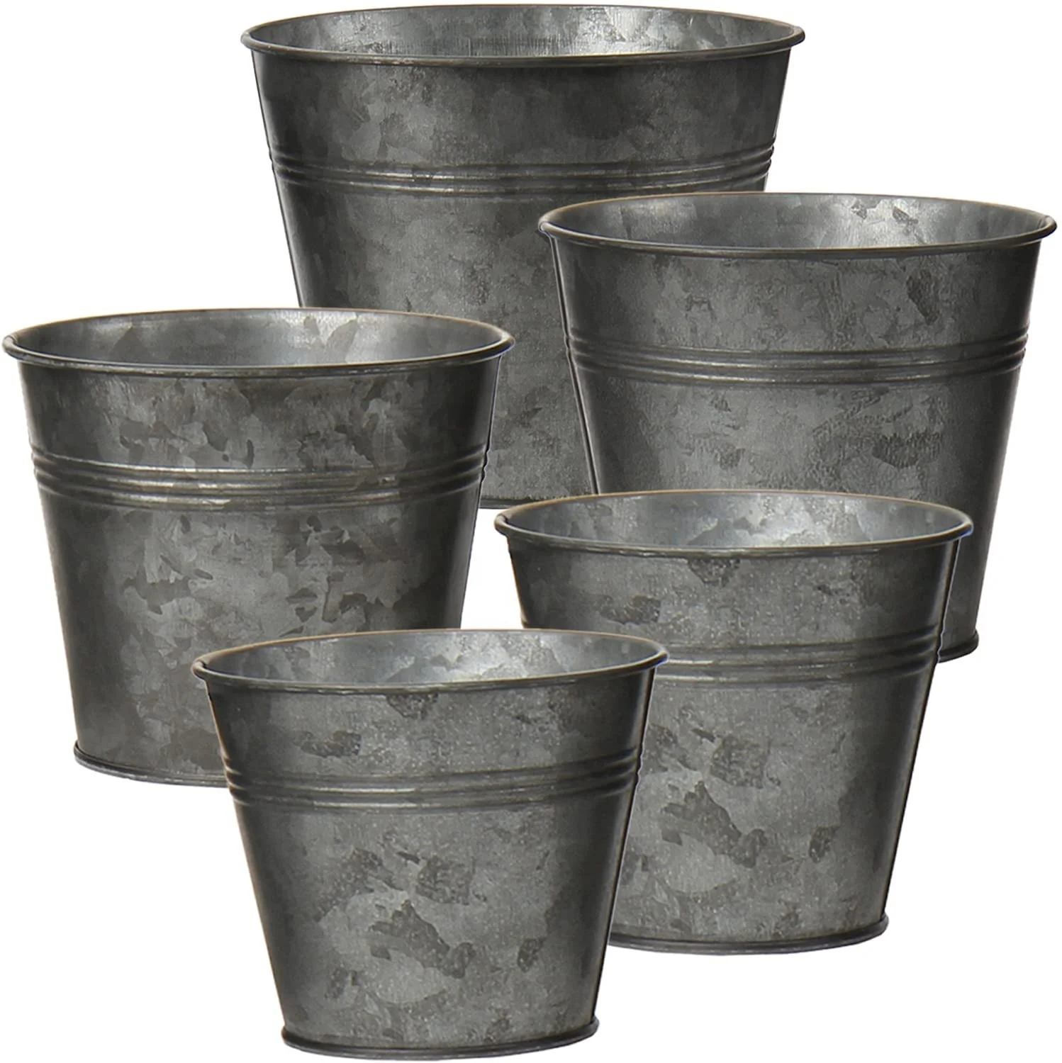 Secchio Zincato Vintage Rotondo, Vaso In Metallo Con Manico In Legno, Scritta Jardin Des Roses, 27,5 Cm - 3