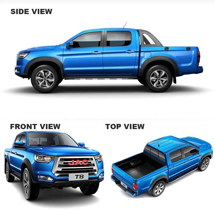 Jac T8 Hot Sale Pickup Truck Automobile New Car 4x4 Diesel Double Cabin Pickup Cheap Chinese LED Camera 10 Electric Leather Dark