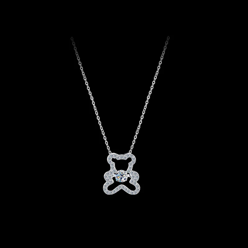 S925 Silver Bear Moissanite Pendant Necklace