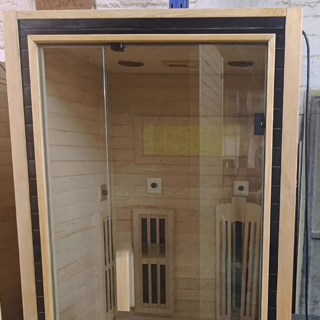 Luxury 2 Person Infrared Sauna Room Traditional Black Slat Solid Wood Hemlock Indoor Home Spa OEM Project Customization Options