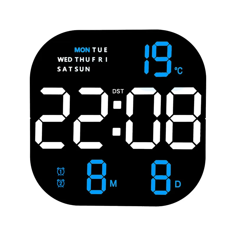 Multifunctional Large Screen Square Led Wall Clock Remote Control Digital Alarm Clock Display Calendar Temperature Table Clock