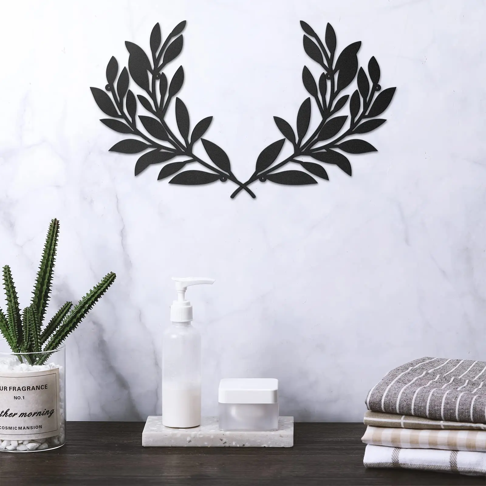 Decoración Pared Metal Hoja De Olivo Plateado 30x16 Cm