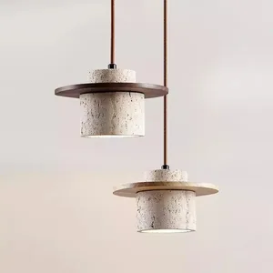 Modern Walnut Color Flying Saucer Chandelier with Yellow Hole Stone Remote Control Mode