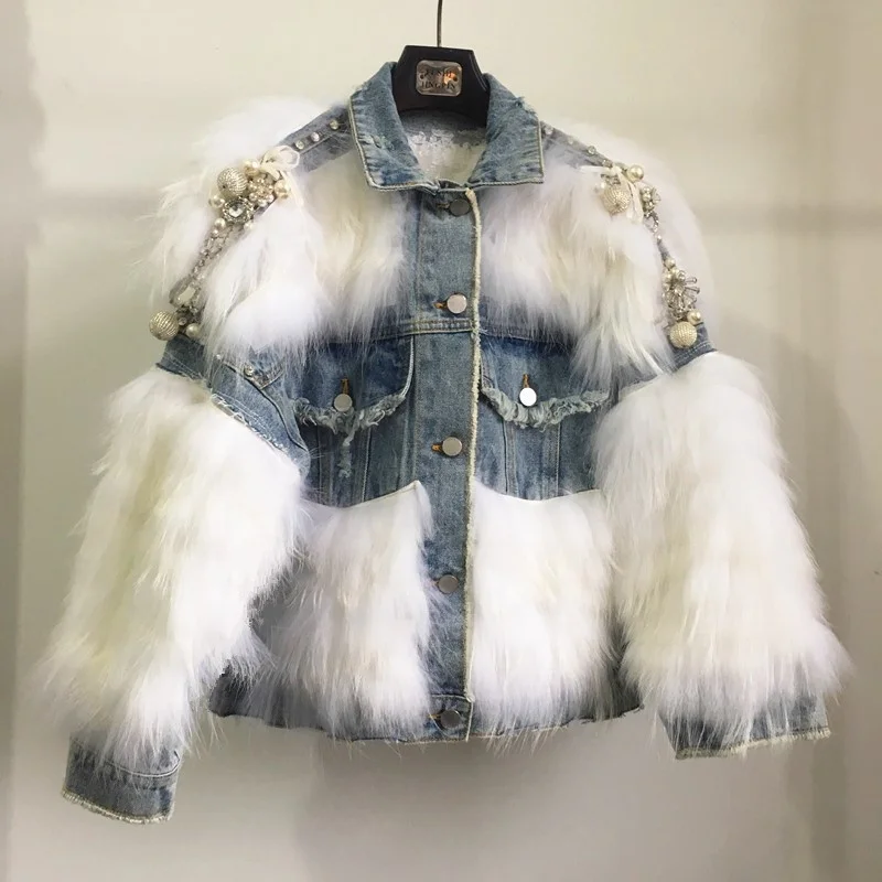 Western Windbreaker Raccoon Fur Jacket Double Breasted Regular Mink Fur  Coat Cool Girl Style With Belt