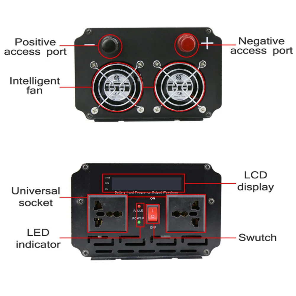 Integrated Circuit Car Power DC Voltage Independent Switch and USB Port 2000w Converter for Battery 0FF Grid Inverter