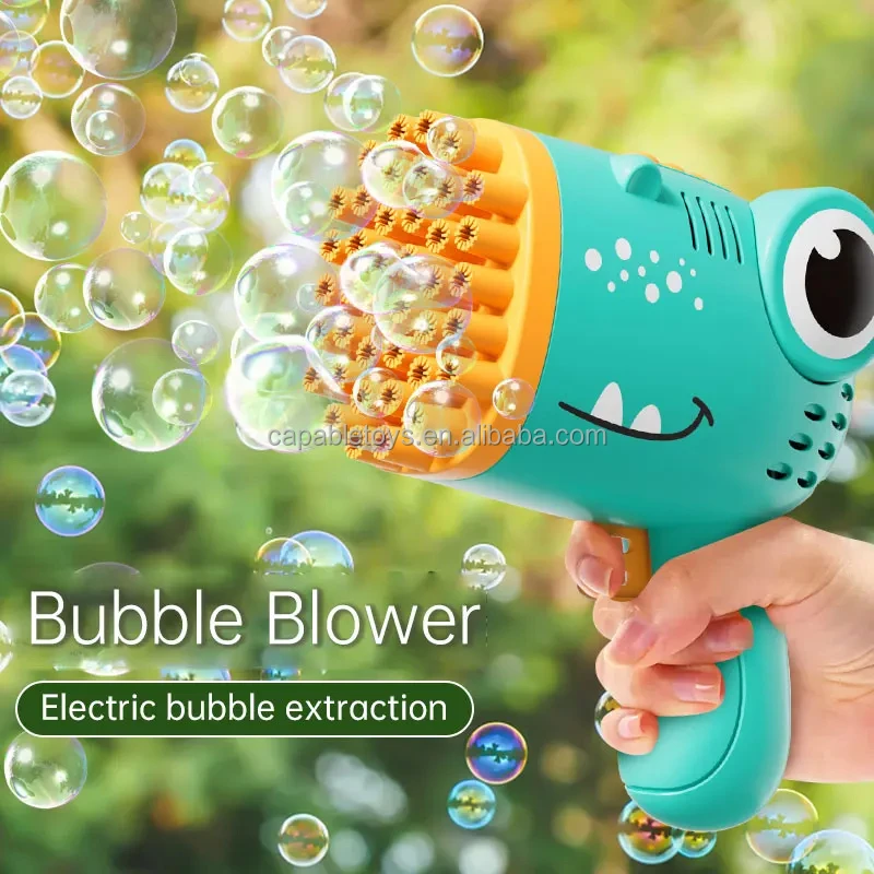 Outdoor Dinosaur Bubble Gun Toy 40 Holes Fully Automatic Bubble Machine Gun Handheld Electric Bubble Maker for Kids Adults Play