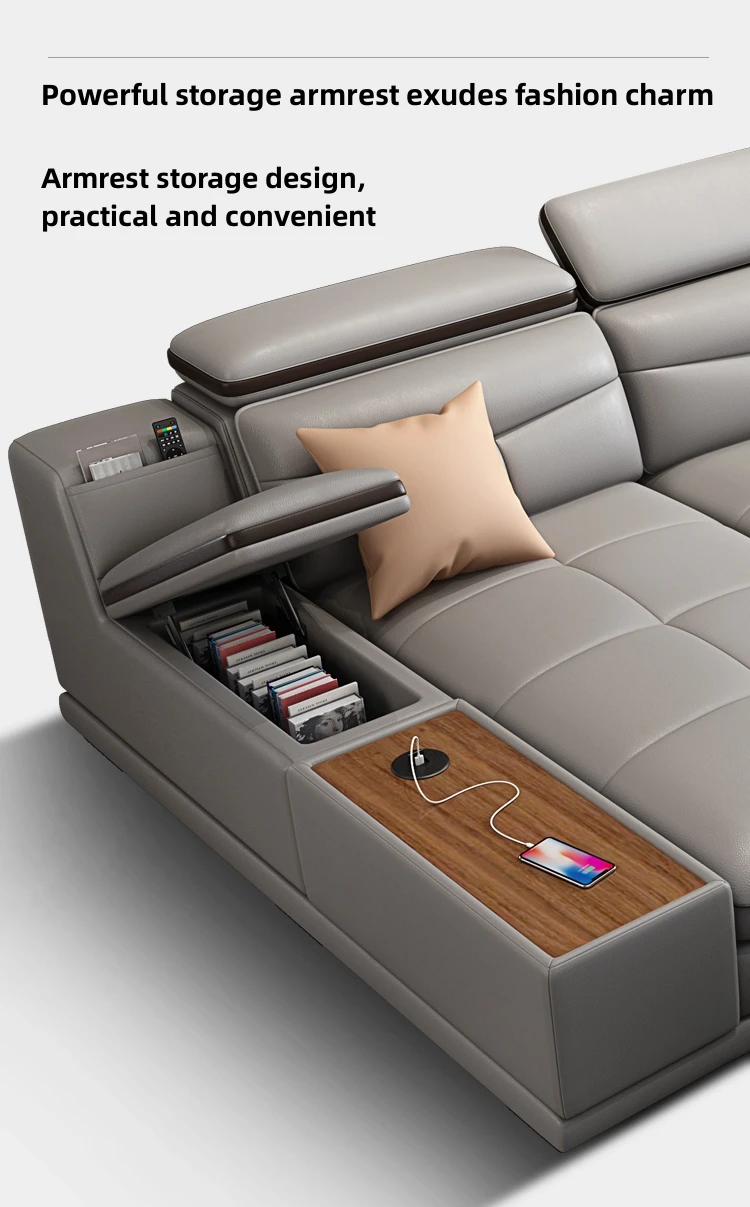 Modern Luxury Living Room Leather Sofa L Shaped Multifunctional Big