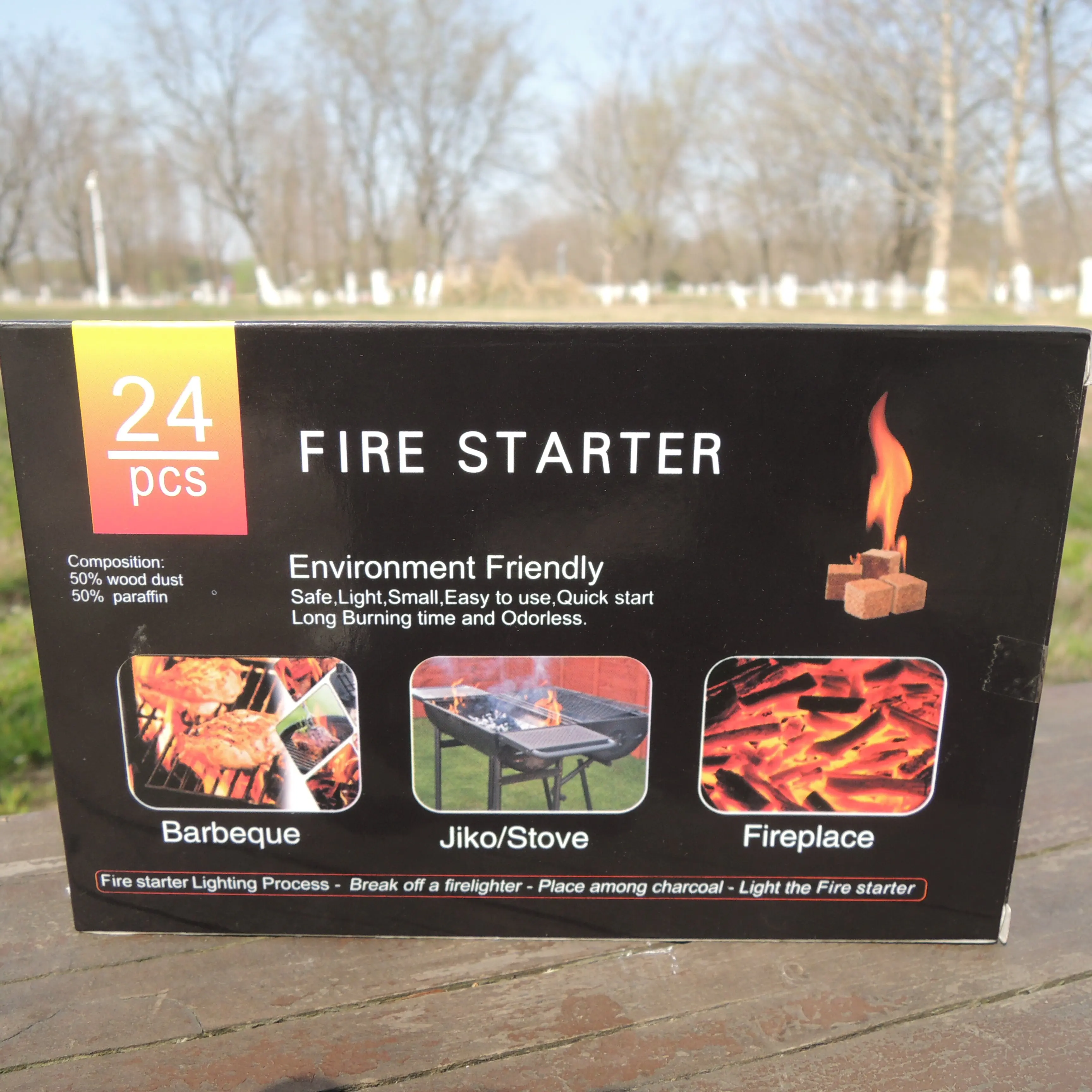 Natural Wood Fiber Fire Starter Cubes with Paraffin Wax Mesh Accessory for Fireplace Barbecue Survival Gear