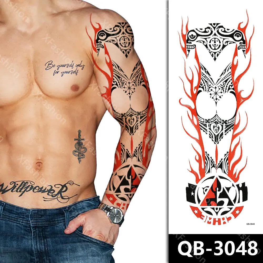 Customizable Tattoo Sleeve Full Arm Realistic Colorful Waterproof Temporary Flower Patterns Tattoos Stickers