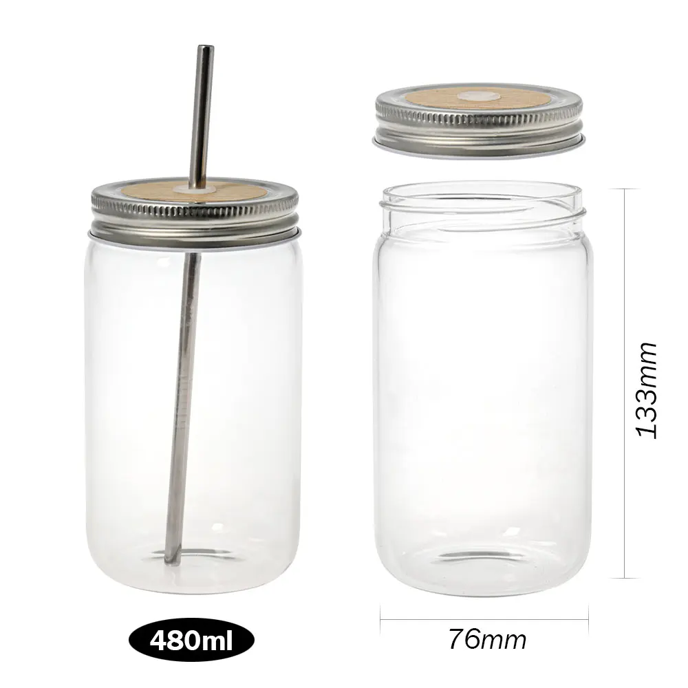 Reusable Drinking Jar With Steel Lid And Straw