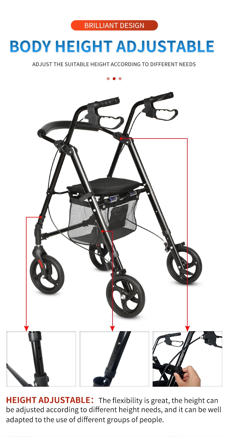 Bq1004d Aluminum Frame Foldable 4 Wheels Rollator For Elderly And