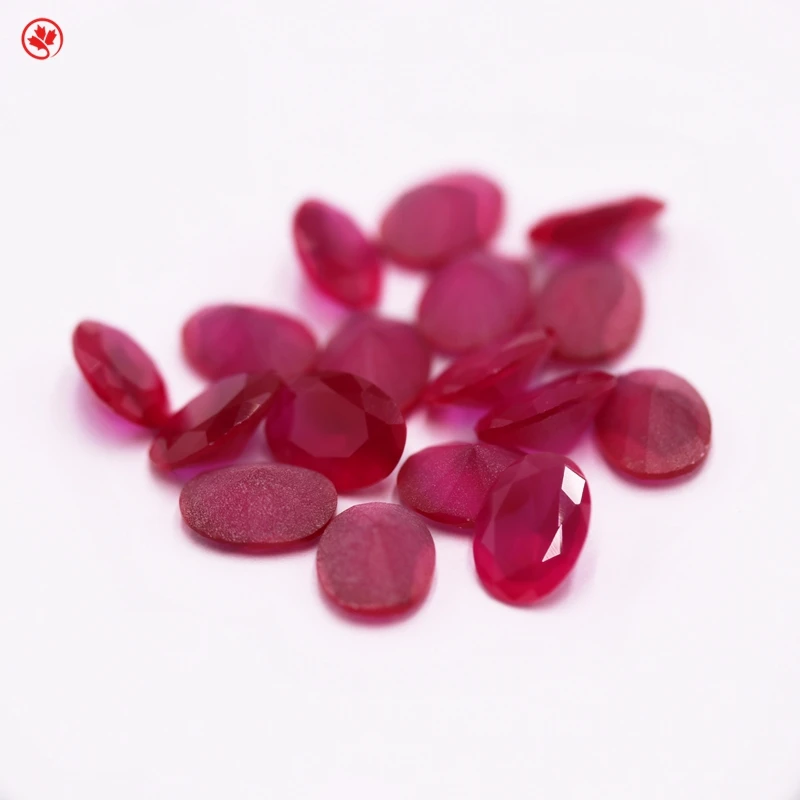 Redleaf 5A Ruby 5 # Oval Shape Sand Bottom Synthetic Ruby Gemstone Red Corundum Gemstone