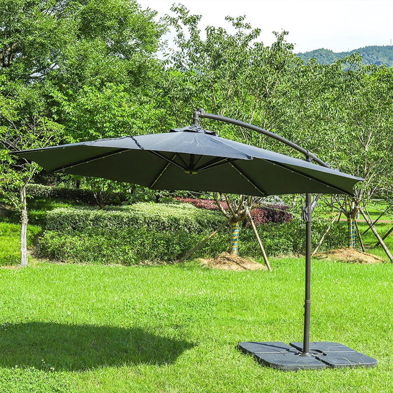 Garden courtyard leisure ways parasol solar LED umbrella iron fringe umbrellas Support customization