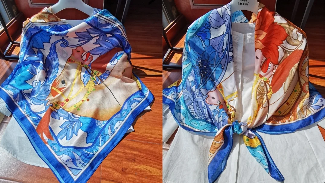 Fashion Style Soft Custom Design Printing Woven Polyester Silk Satin Ladies Neck Summer Shawls Scarves Wholesale for Women