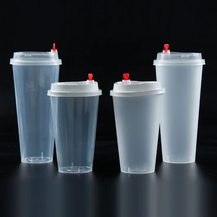 Logo Custom Printed Frosted Transparent Plastic Hard PP Hot Cold Drinks Boba Bubble Tea Cups with Lids
