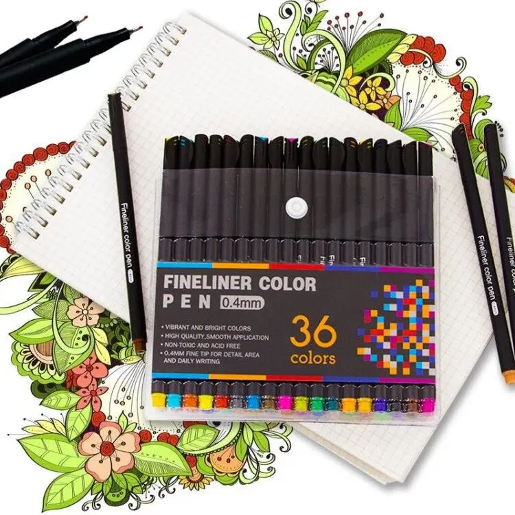 36 Color Fineliner Pens Set, Colored Sketch Writing Drawing Pens