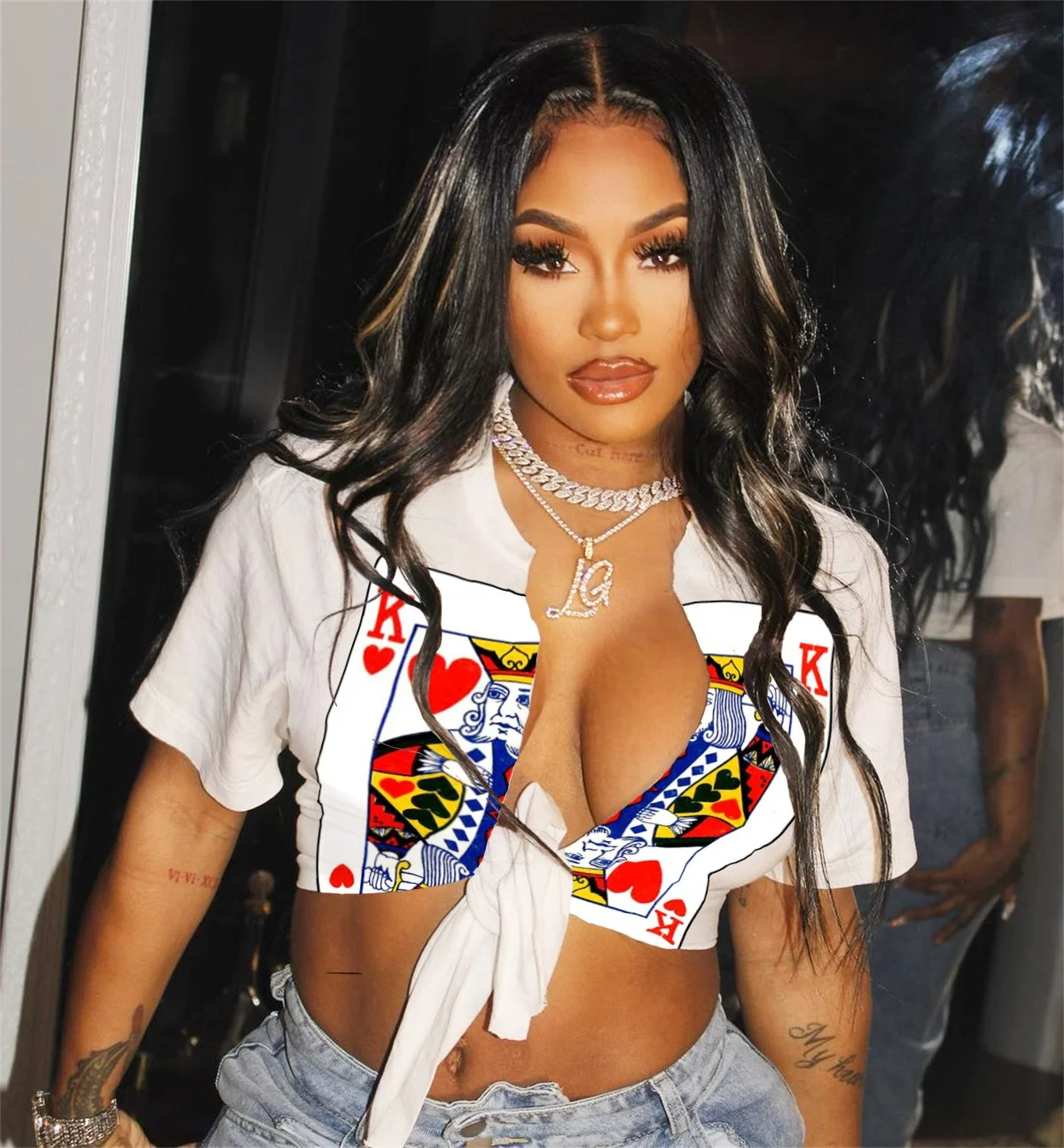 Summer Sexy Short Sleeve Cropped Tops Shirt - Tie Front