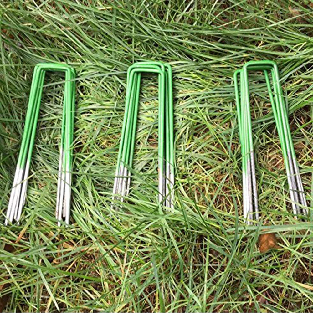 50x Half Green Artificial Grass Straw Turf U Pins Metal Galvanised Pegs Staples 