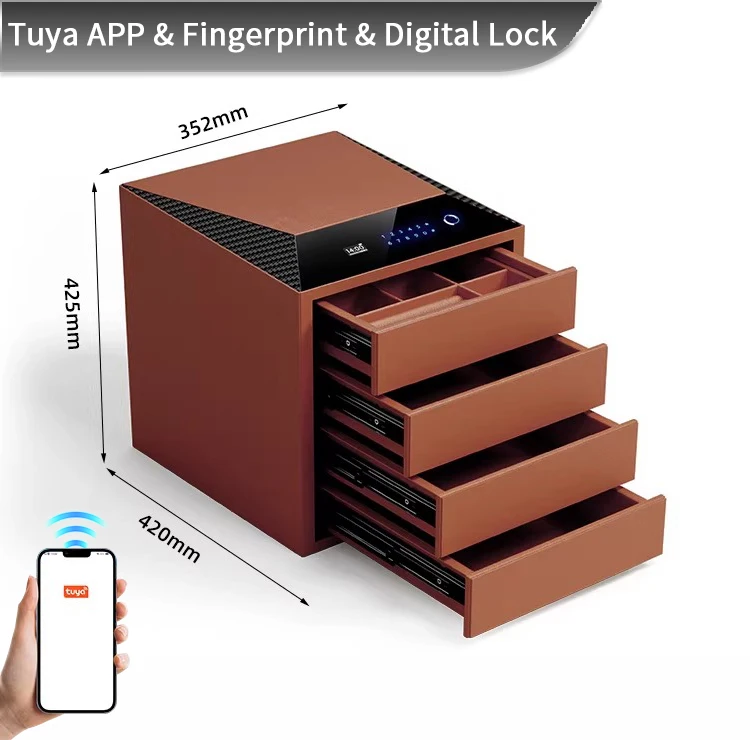 F2-4A CEQSAFE Smart Furniture Accessories Smart Popular Jewelry Box Leather Storage Safe Box Cabinet Money Deposit Box