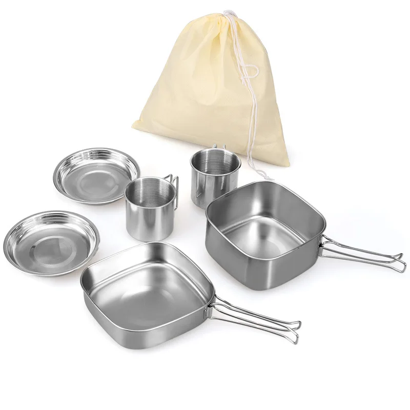 Stainless Steel Cookware Set Outdoor Camping Pot Set Hiking Backpacking