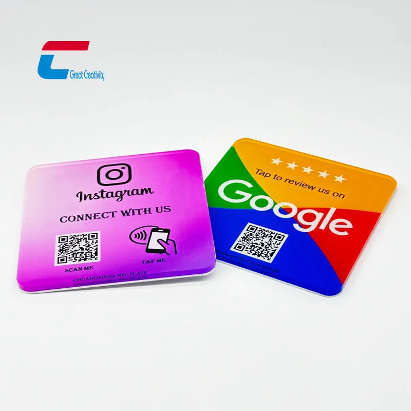 Custom Printing QR Code  Acrylic Google Reviews Stickers NFC Google Review Menu NFC Plates