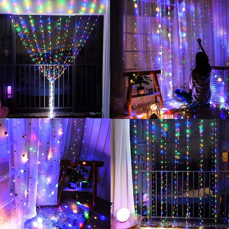 Twinkle Garland 3x3m 304LED 8 Modes Fairy Bedroom Wedding Decora Window Curtain String Lights Waterfall Lighting