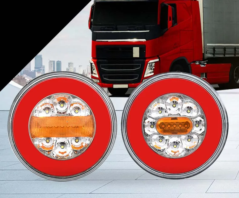 High-performance 12-24v Truck Led Tail Light 5.5inch Round Brake Turn Tail Lights for Truck White Red Amber 0