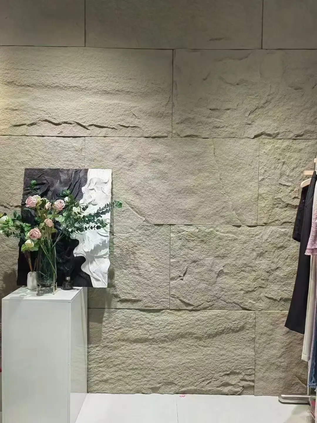 Cladding For Display COMOVY Wood Grain Faux Pu Stone Wall Cladding Panel Displays for Hotel ...