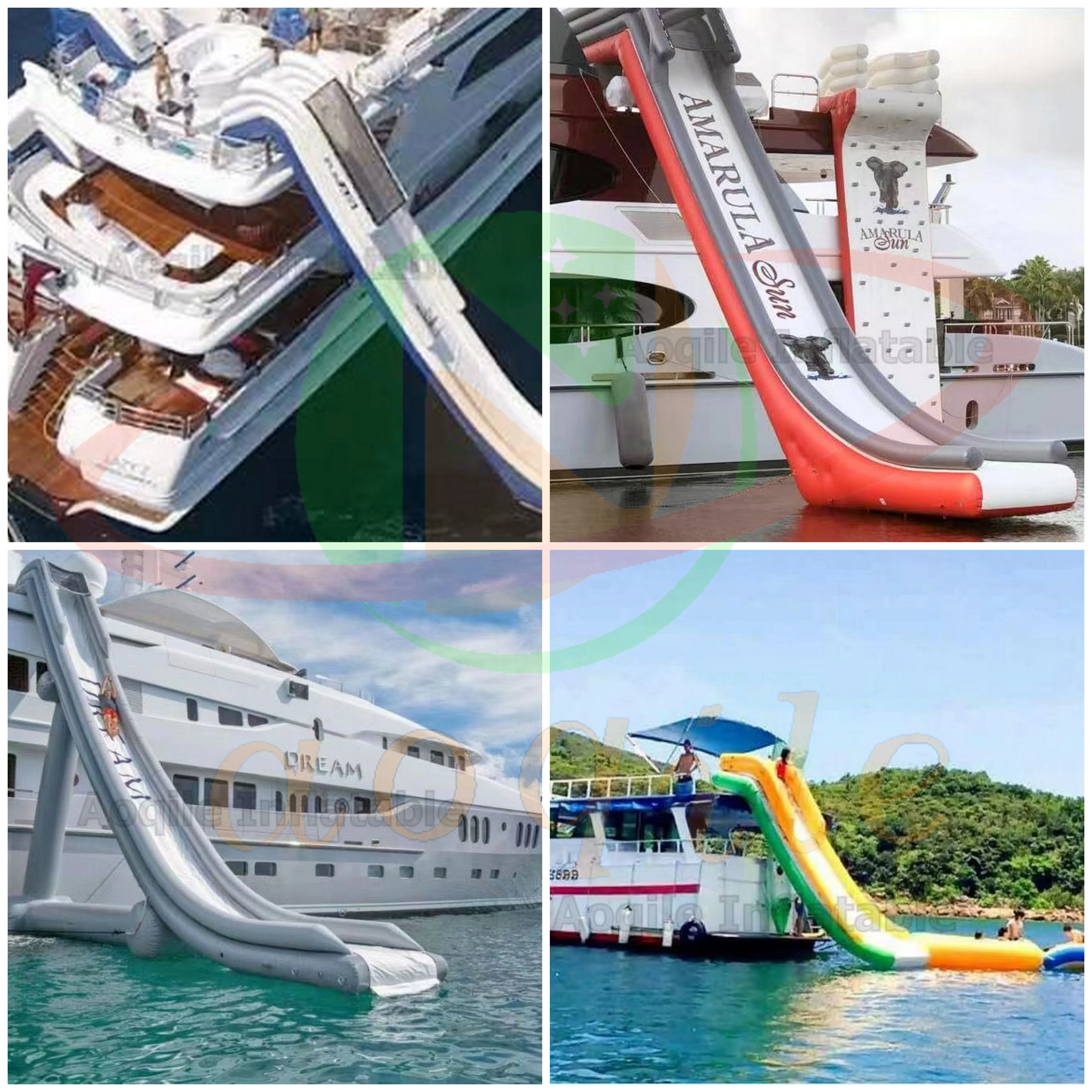 Equipo de juego acuático comercial, tobogán inflable para yate, tobogán de muelle inflable para barco