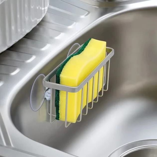 منظم تخزين حوض المطبخ: حامل فردي لأدوات الغسل والفرك – سلة سلكية مفتوحة تجف بسرعة مع أكواب شفط قوية ومصنوعة من الفولاذ المقاوم للصدأ