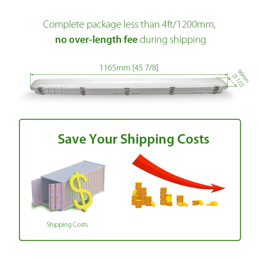 Vapor-tight Linear LED Garage Tube Light Vapor Tight Waterproof Fixture Dimmable IP66 LED Tri-proof Light