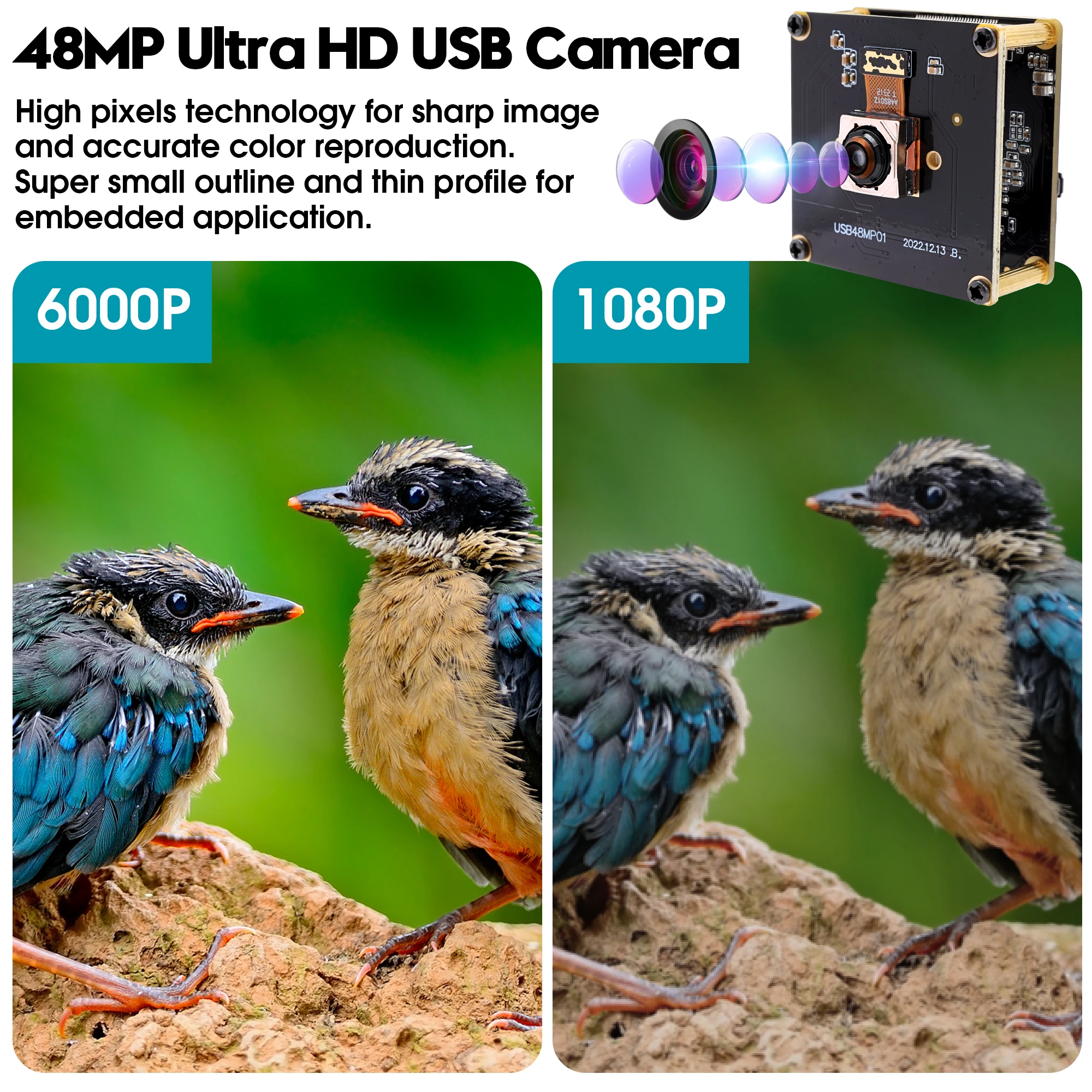 ELP 48MP USB カメラ オートフォーカス 歪みなしレンズ 高速 8000