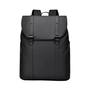 Custom Debossed Logo Men's Vegan PU Faux Leather Backpack Business Work Travel Laptop Bag Polyester Waterproof Zipper Stylish