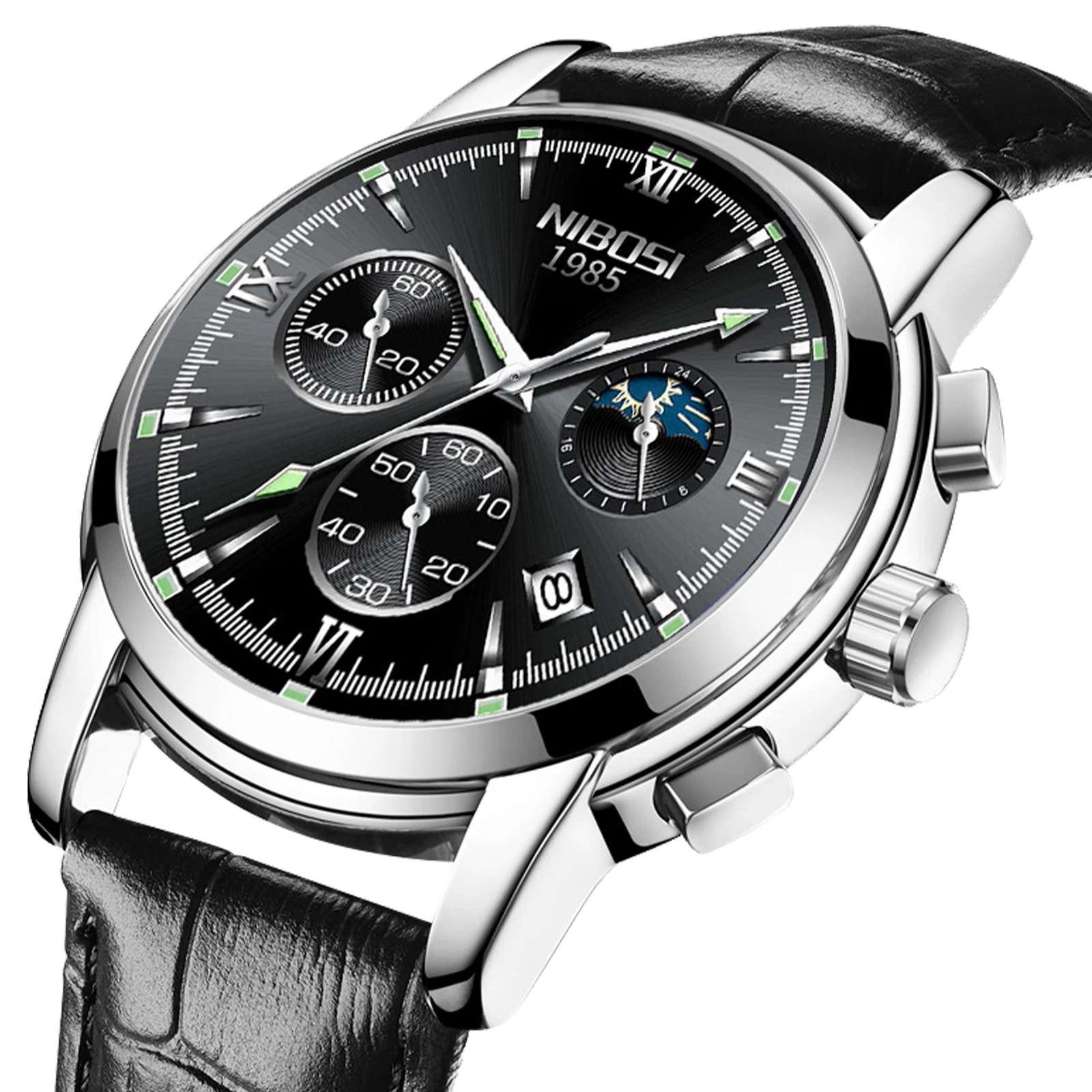 NIBOSI 2516 Leather Men Watch Customize logo Business Watches Men Wrist Quartz OEM
