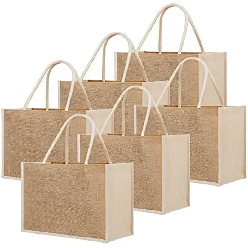 Reusable Natural Personalized Organic Natural Foldable Drawing Canvas Beach Shopping Tote  Bag With Jute Material