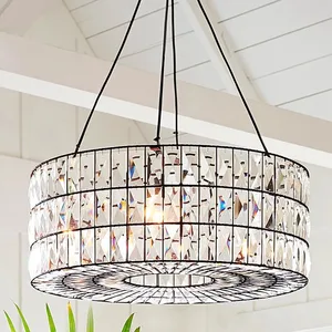 American Country Crystal Pendant Light Rustic Living Room Main Light Luxury Iron Art Bedroom Bedside French Retro Warm Simple