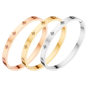 18K Gold Plated Stainless Steel Four Leaf Clover Bracelet for Women Men Fashion Jewelry