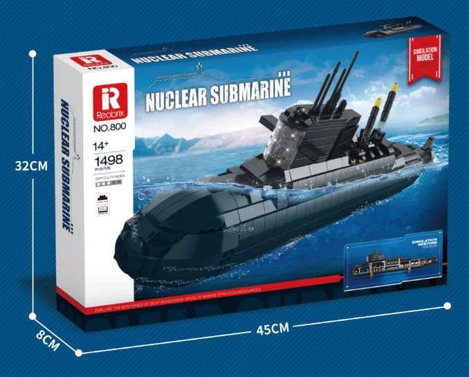 Reobrix Set Sottomarino Nucleare Con Luci – 1498 Pezzi, Modello Militare Per Adulti, 14+