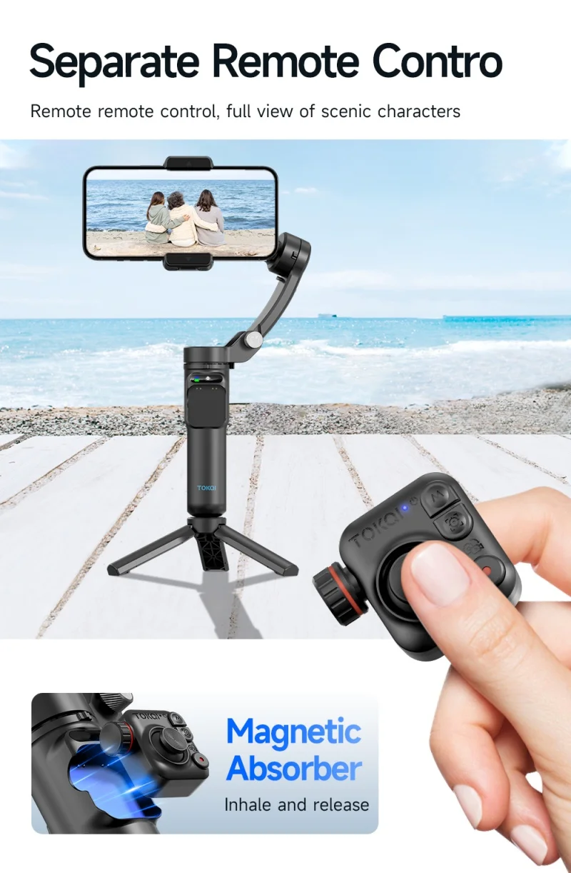 TOKQI M02 360 AI Tracking Handheld Smartphone Gimbal Black 3-Axis Mobile  Phone Stabilizer With Remote Control Zoom Camera