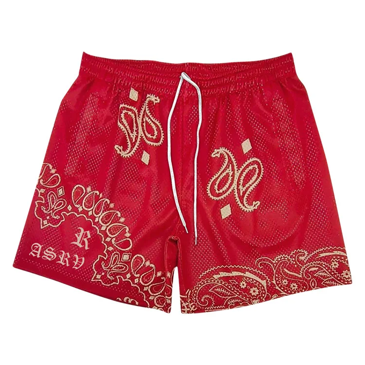 Custom high street style sport basketball printing shorts quick drying polyester breathable bandana mesh shorts for395_voghion.com