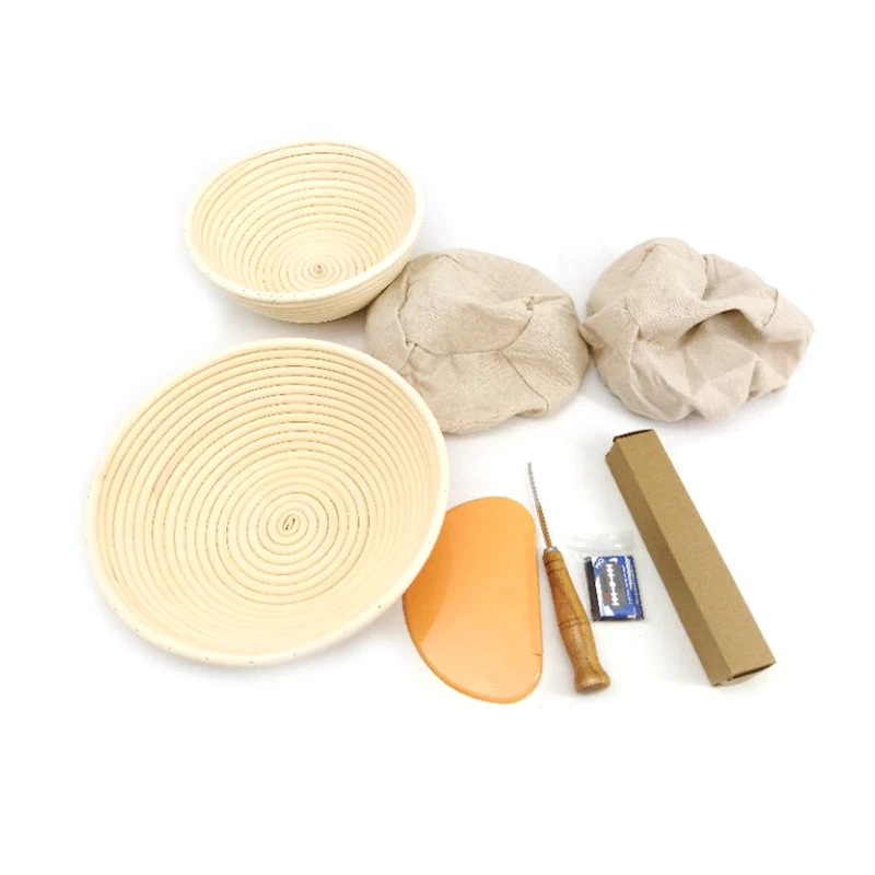 Banneton Pour Pain FIVAVA - Kit Complet 10" Ronde & 9" Ovale, Panier Fermentation Silicone Avec Accessoires (Beige)
