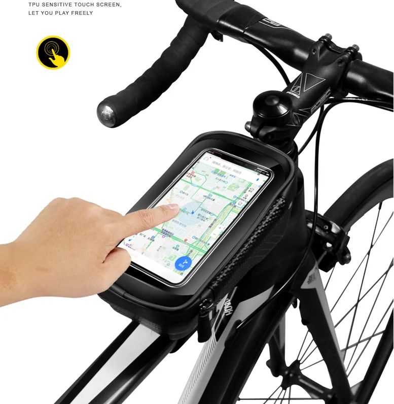 Superbsail WILD MAN Bike Bag Bicycle Front Frame Top Tube Bag Waterproof Touch Screen Mobile Phone Case for 4.7-6.5 inch phone factory