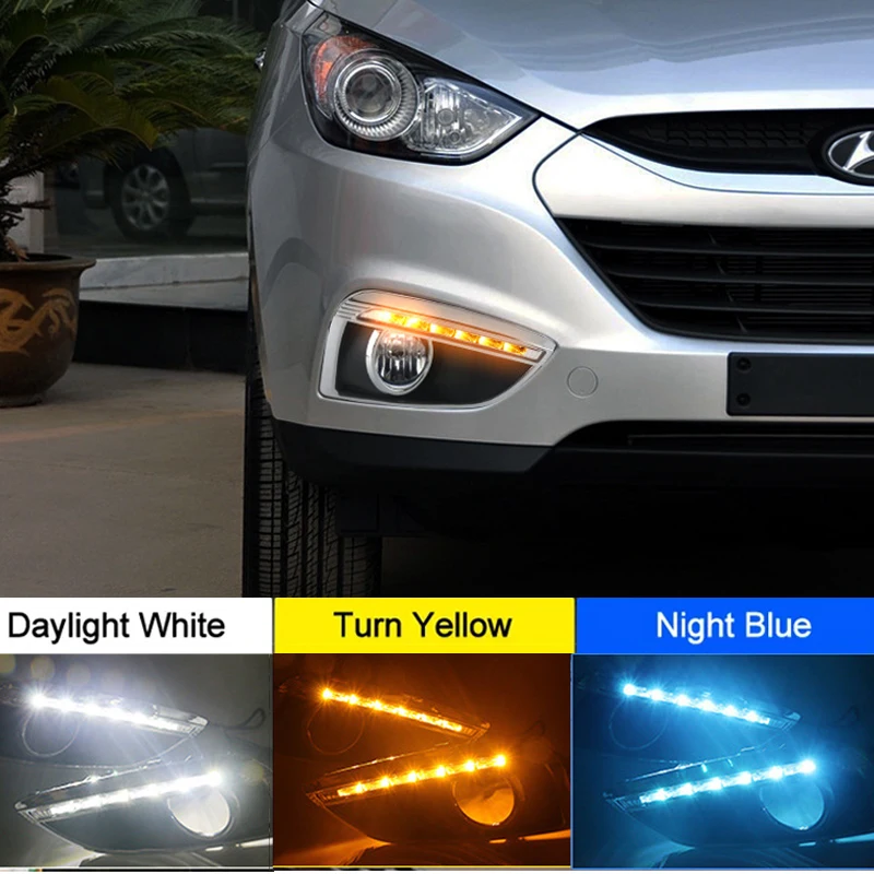 1 Pair LED Daytime Running Lights For Hyundai IX35 2010-2013 – DRL Fog Lamp Hole Lights, 12V, 6000K White, Plug & Play