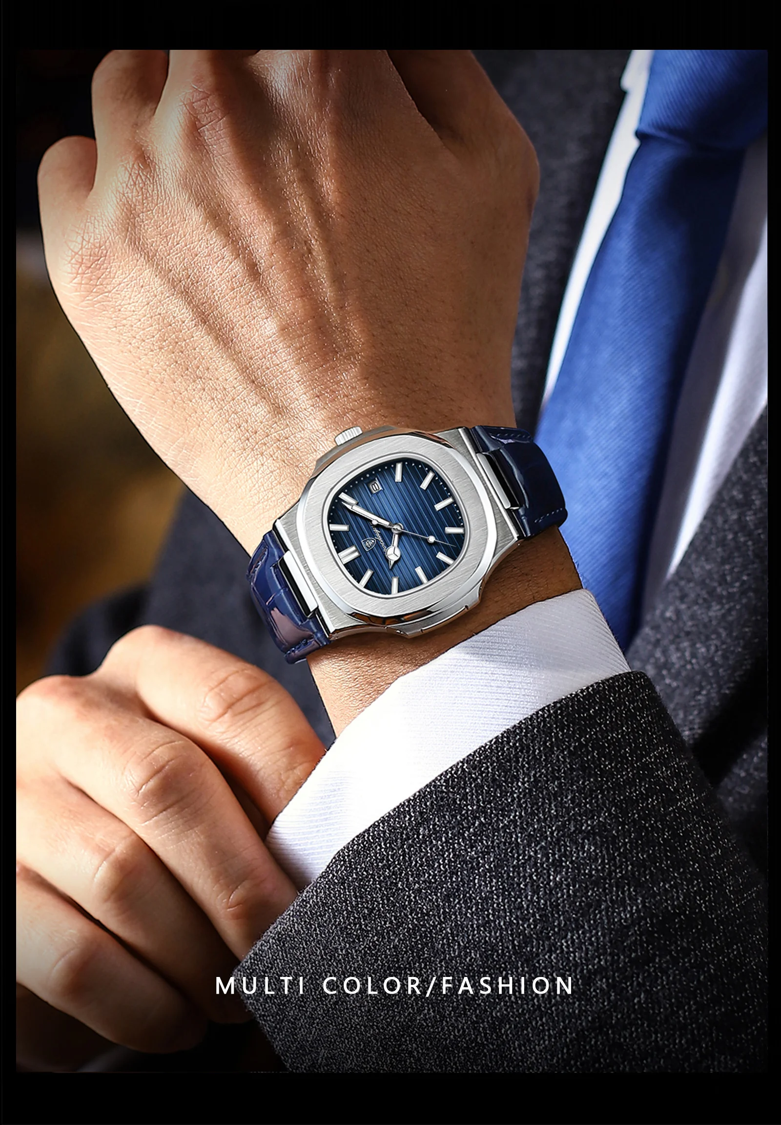 POEDAGAR 613 Brand Fashion Square Dial Watch for Men Luxury Casual Watch Stainless Steel Calendar Luminous Waterproof Male Clock