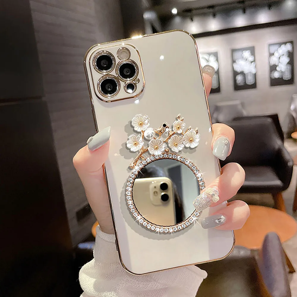 Diamond Cover Flower Miroir Phone Case  For Iphone X 7 8 10 11 12 13 14 15 Max Pro Plus Sjk179 Laudtec