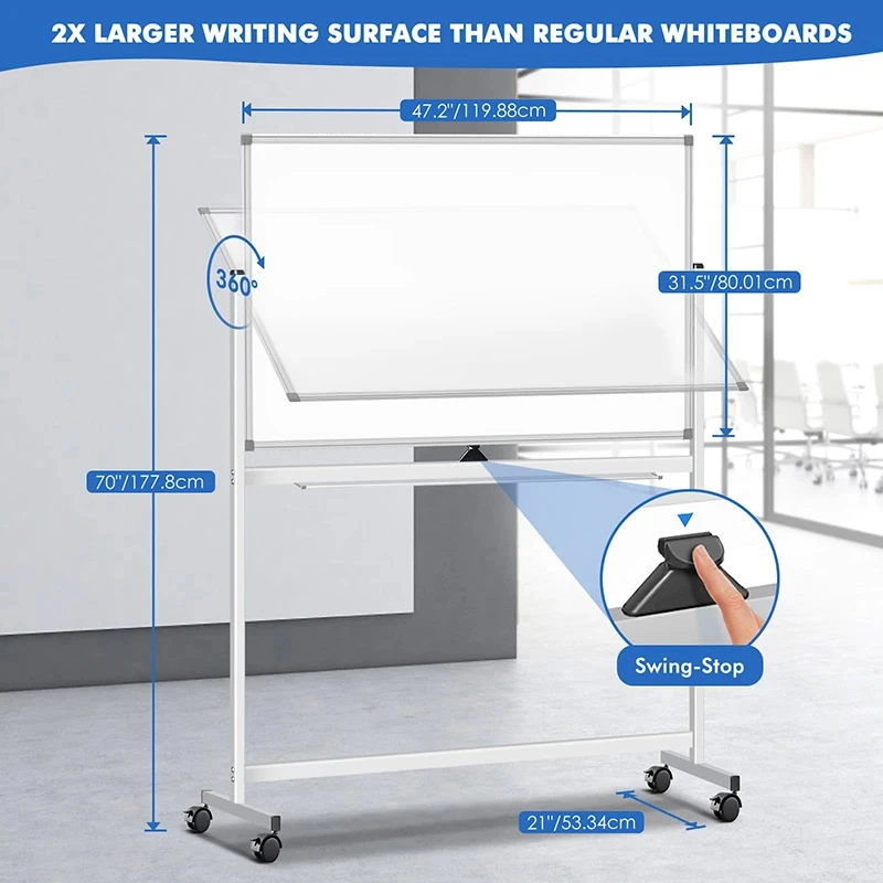 Easel Standing Whiteboard Reversible Dry Erase Board Aluminium Frame